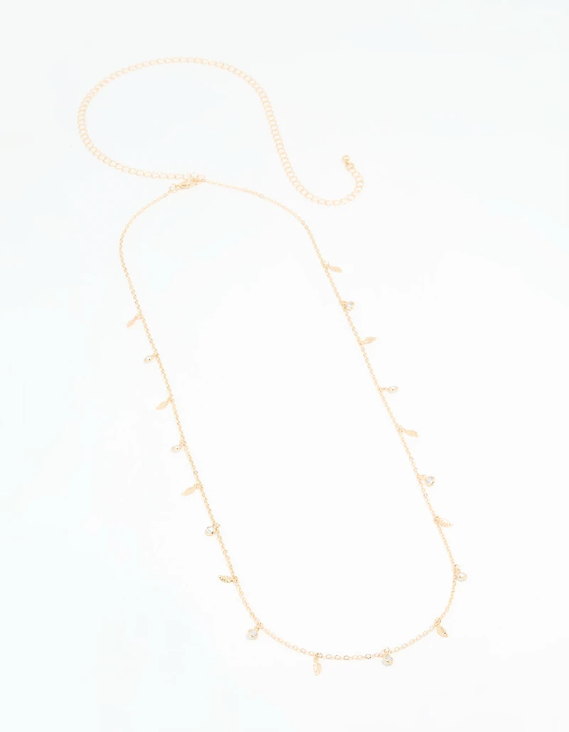 Gold Cubic Zirconia Leaf Waist Chain