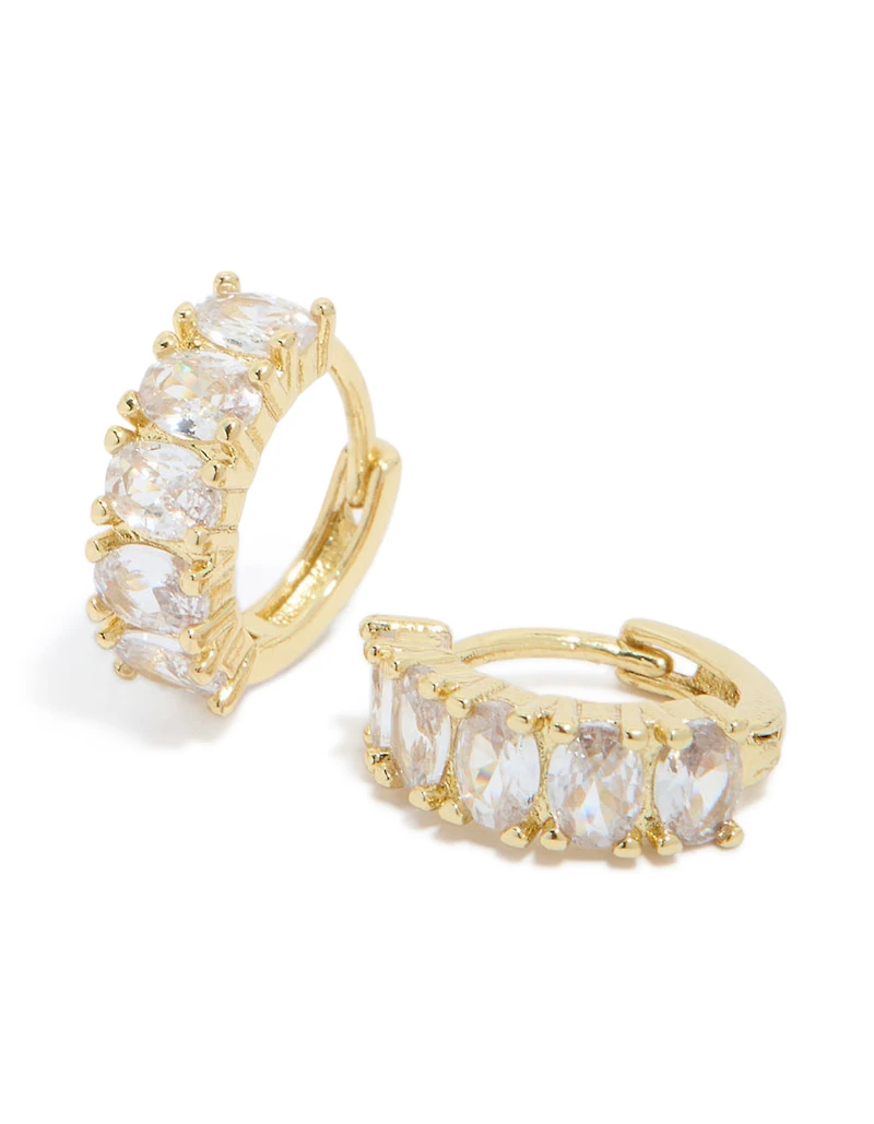 Gold Plated Cubic Zirconia Oval Huggie Earrings