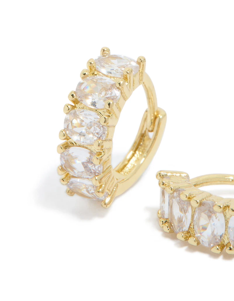Gold Plated Cubic Zirconia Oval Huggie Earrings