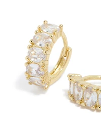 Gold Plated Cubic Zirconia Oval Huggie Earrings