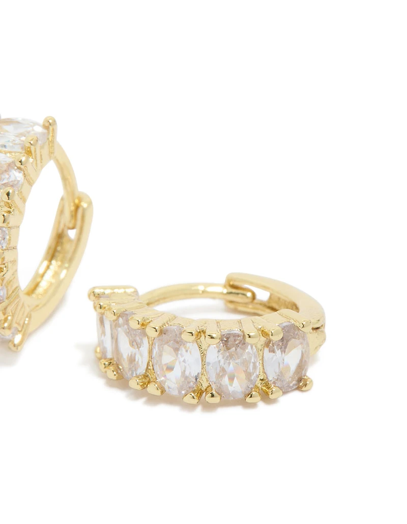 Gold Plated Cubic Zirconia Oval Huggie Earrings