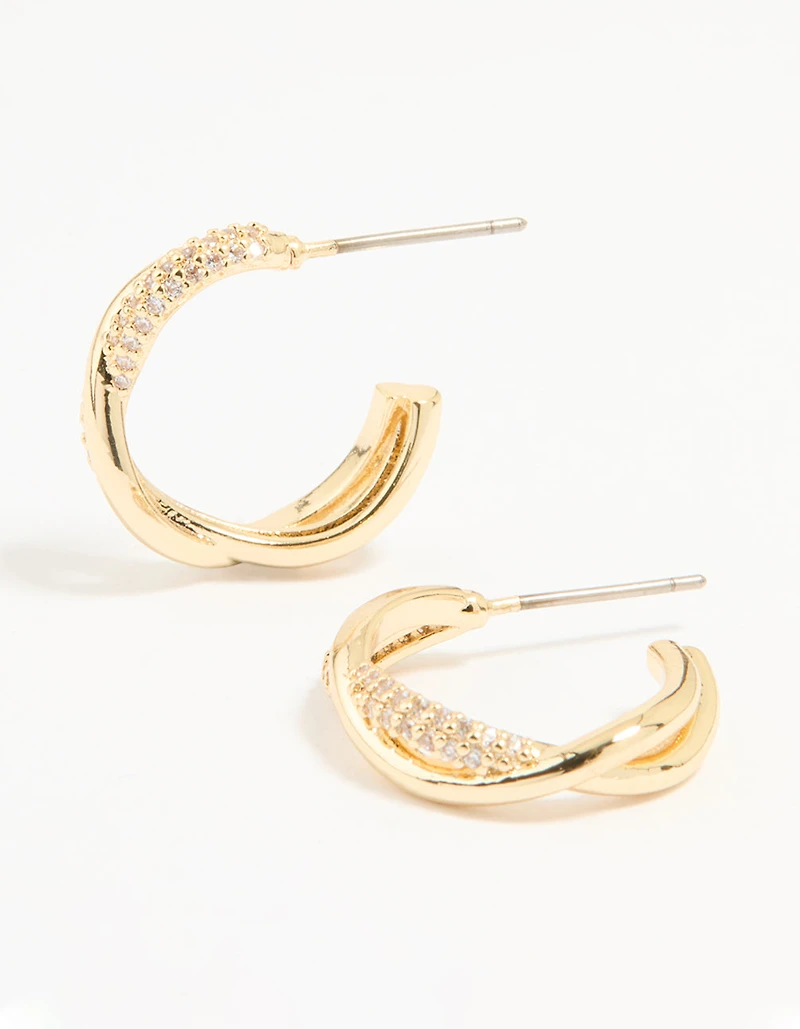 Boucles d’oreilles en cerceau torsadé en zircone cubique plaquées or