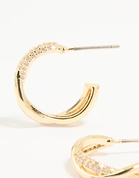 Boucles d’oreilles en cerceau torsadé en zircone cubique plaquées or