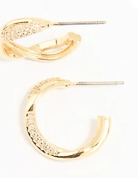 Boucles d’oreilles en cerceau torsadé en zircone cubique plaquées or