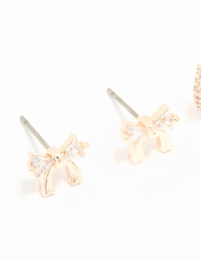 Rose Gold Plated Cubic Zirconia Bow & Huggie Earrings 2-Pack