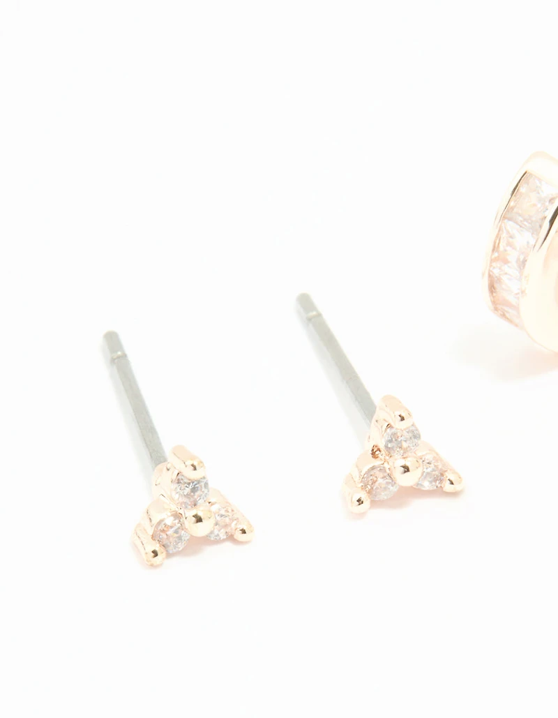 Boucles d'oreilles puces et créoles plaquées or rose et zirconiums cubiques (lot de 2)