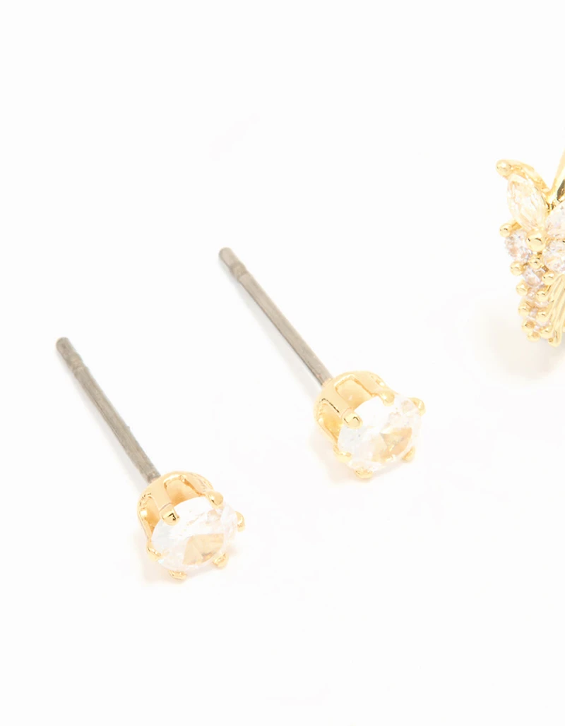 Gold Plated Cubic Zirconia Butterfly Huggie & Stud Earrings 2-Pack