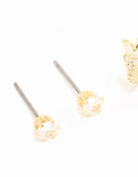 Gold Plated Cubic Zirconia Butterfly Huggie & Stud Earrings 2-Pack
