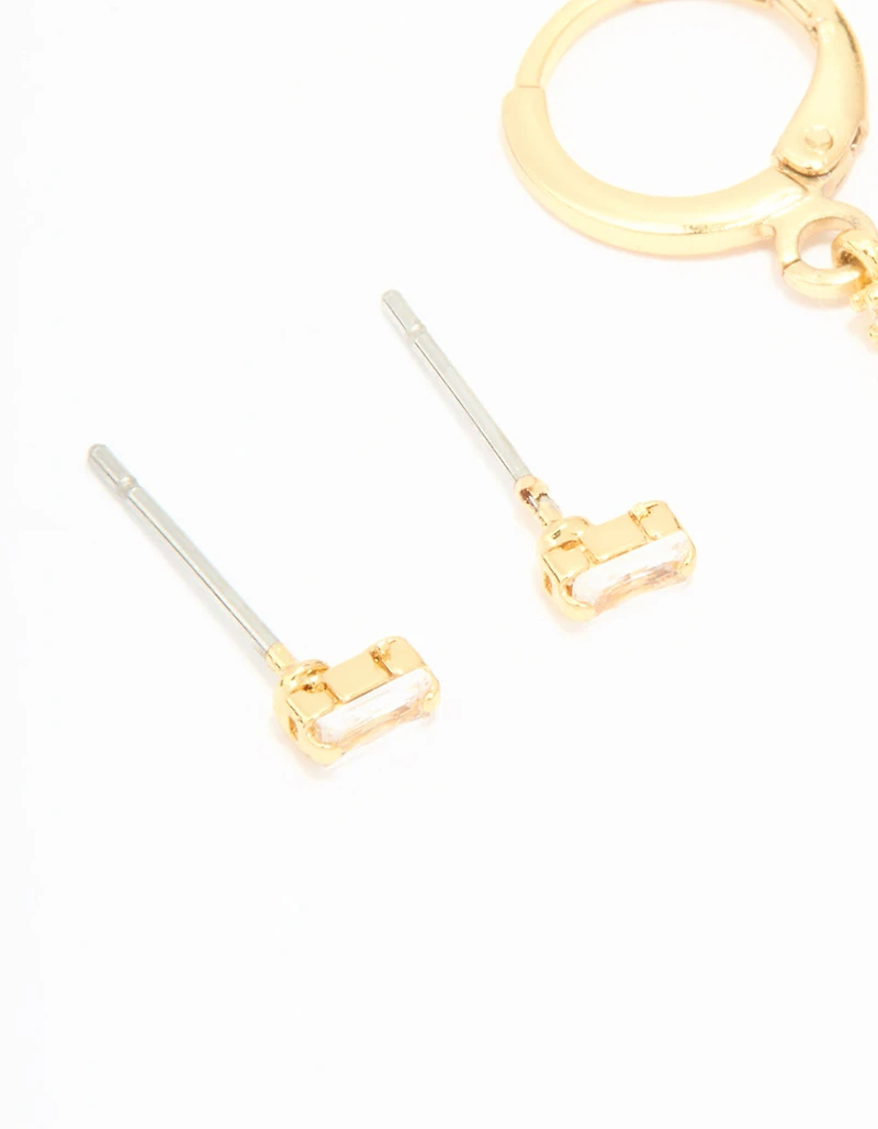 Gold Plated Cubic Zirconia Stud & Huggie Drop Earrings 2-Pack