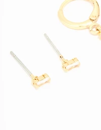Gold Plated Cubic Zirconia Stud & Huggie Drop Earrings 2-Pack