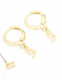 Gold Plated Cubic Zirconia Stud & Huggie Drop Earrings 2-Pack