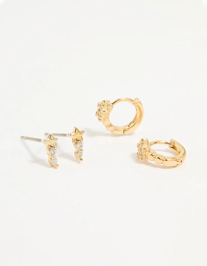 Gold Plated Cubic Zirconia Star Stud & Huggie Earrings 2-Pack