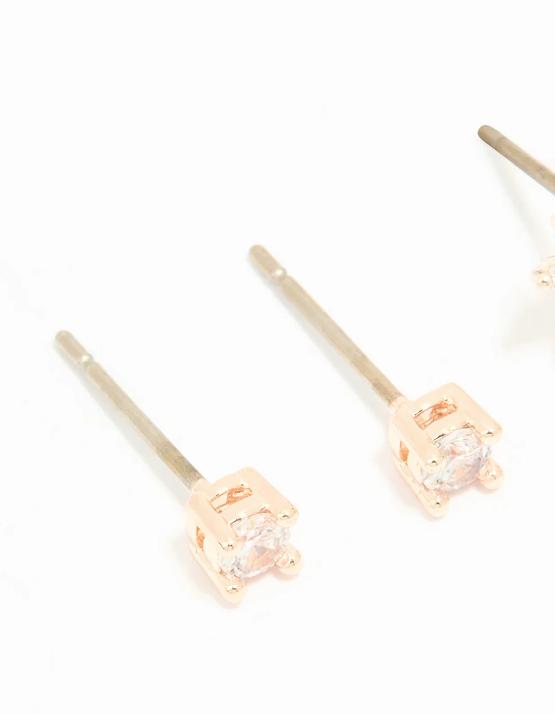 Boucles d'oreilles à puces classiques et fleurs en zircon cubique plaqué or rose (lot de 2)