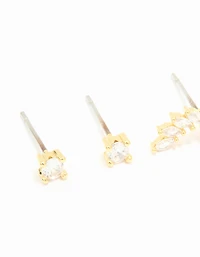 Gold Plated Cubic Zirconia Floral Crawler Stud Earrings 2-Pack