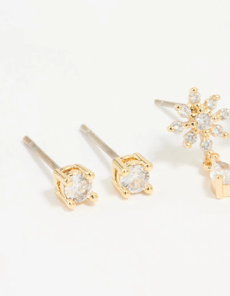 Gold Plated Cubic Zirconia Classic & Flower Teardrop Earrings 2-Pack