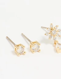 Gold Plated Cubic Zirconia Classic & Flower Teardrop Earrings 2-Pack