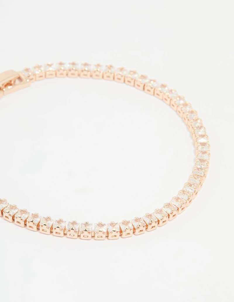 Ensemble bracelet et boucles d'oreilles tennis plaqué or rose et zircon cubique