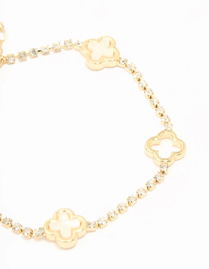 Gold Plated Cubic Zirconia Alternating Flower Cupchain Bracelet