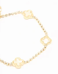 Gold Plated Cubic Zirconia Alternating Flower Cupchain Bracelet