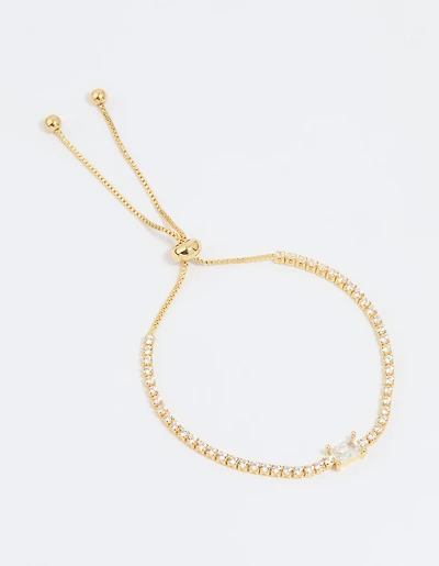 Gold Plated Cubic Zirconia Baguette Toggle Bracelet