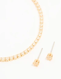 Ensemble de petits bracelets et boucles d’oreilles en zircone cubique plaqués or
