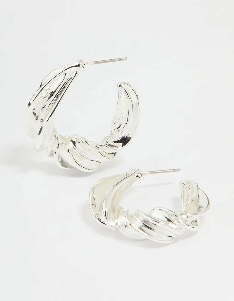 Silver Thick Twisted Hoop Earrings
