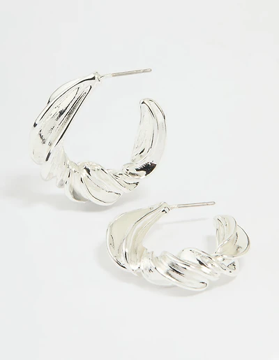 Silver Thick Twisted Hoop Earrings