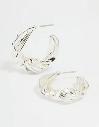 Silver Thick Twisted Hoop Earrings