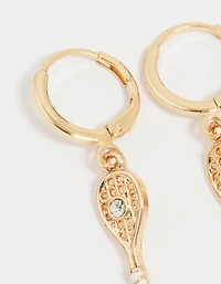Boucles d’oreilles Huggie en raquette de tennis en or Diamante
