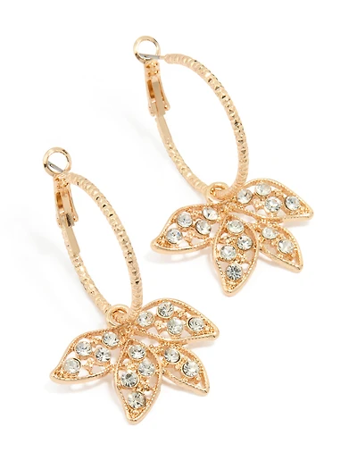 Gold Diamante Leaf Fan Drop Earrings