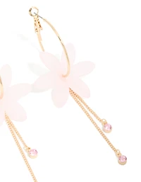 Gold Plated Flower Chain Diamante Drop Earrings