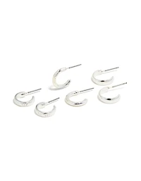 Silver Textured & Smooth Hoop Earrings 3-Pack