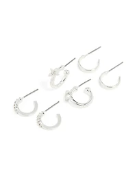Silver Diamante Star & Smooth Hoop Earrings 3-Pack