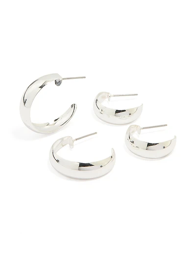 Silver Teardrop & Round Hoop Earrings 2-Pack