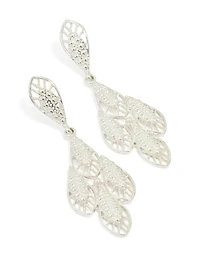 Silver Filigree Leaf Drop Earrings