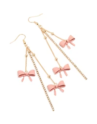 Gold Pink Bow Chain Drop Earrings