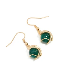 Gold Black Beaded Wire Wrapped Drop Earrings