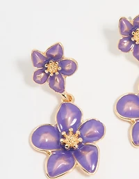 Gold Purple Tiered Flower Drop Earrings