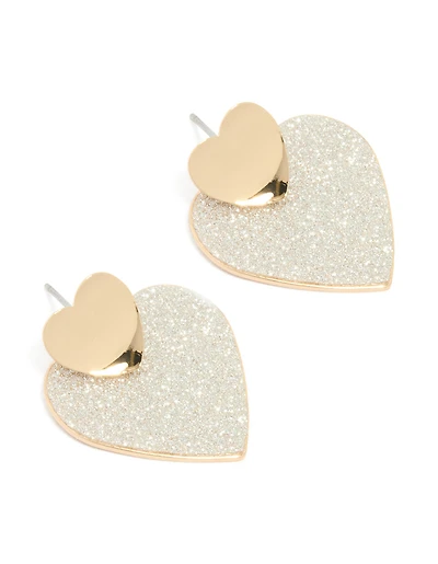 Gold Glitter Heart Paper Drop Earrings
