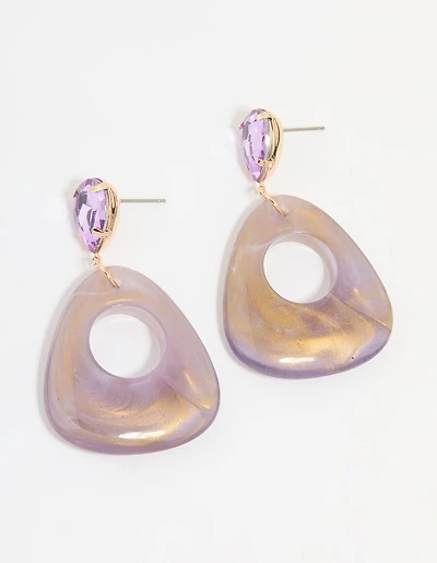 Gold Diamante Purple Acrylic Drop Earrings