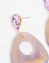 Gold Diamante Purple Acrylic Drop Earrings