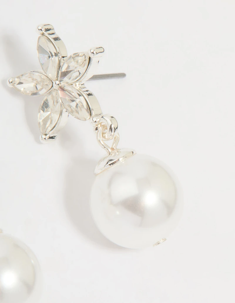Boucles d’oreilles Silver Diamante Pearl Drop