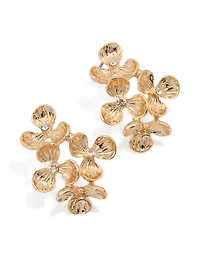 Gold Diamante Textured Flower Stud Earrings