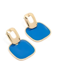Boucles d’oreilles rectangulaires bleues dorées à gradés tombants