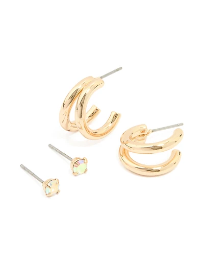 Gold Vertical Hoop & Stud Earrings 2-Pack