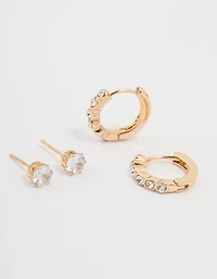 Gold Diamante Hoop & Classic Stud Earrings 2-Pack