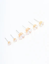 Gold Diamante Graduating Size Stud Earrings 3-Pack