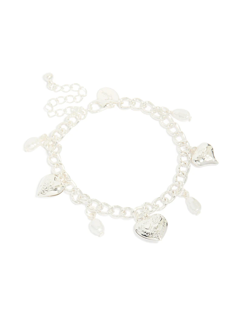 Bracelet porte-bonheur en forme de cœur en perle en argent