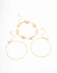 Gold Cowry Shell & Dainty Anklets 3-Pack