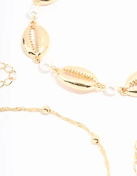 Gold Cowry Shell & Dainty Anklets 3-Pack
